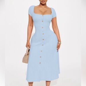 Fashion Nova Dusty Blue Midi Dress